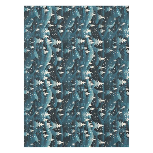 Modern Navy White Christmas Trees Dark Night Tischdecke (Vorderseite)