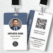 Modern Navy White Photo ID Employee QR Code Ausweis