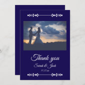 Modern Navy & White Wedding Flat Thank You Card Dankeskarte (Vorne/Hinten)