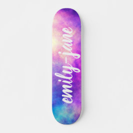 Modern nebula watercolor bright space monogram skateboard