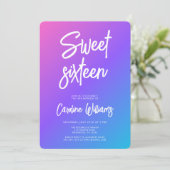 Modern Neon 16 . Geburtstag Birthday Einladung (Stehend Vorderseite)