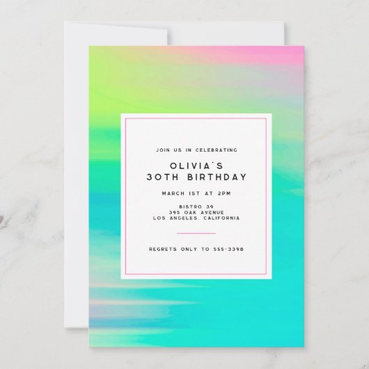 Modern Neon Bright Colorful Birthday Party Einladung (Vorderseite)