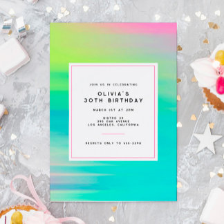 Modern Neon Bright Colorful Birthday Party Einladung