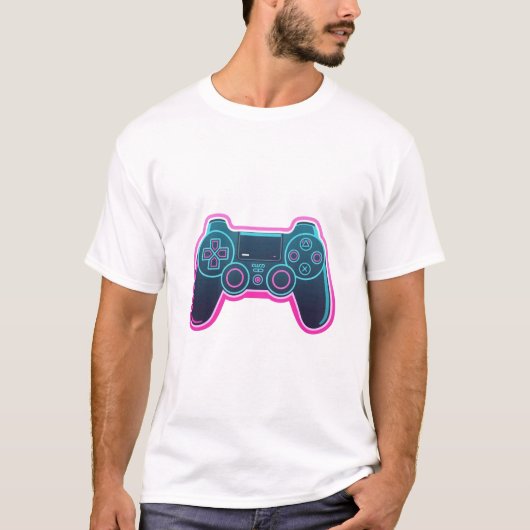 Modern Neon Gaming Controller White Cotton T-Shirt (Vorderseite)