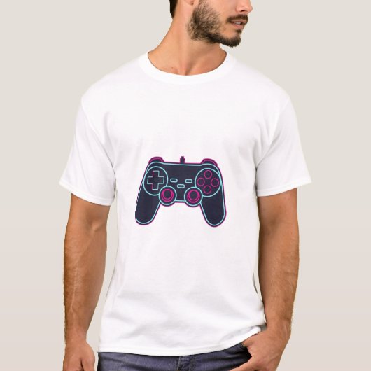Modern Neon Gaming Controller White Cotton T-Shirt (Vorderseite)