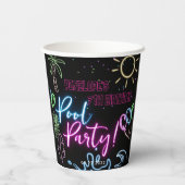 Modern Neon Glow Black Pool Party Birthday Pappbecher (Rückseite)
