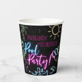 Modern Neon Glow Black Pool Party Birthday Pappbecher (Vorderseite)