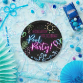 Modern Neon Glow Black Pool Party Birthday Pappteller (Party)