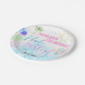 Modern Neon Glow Watercolor Pool Party Birthday Pappteller (Schrägansicht)