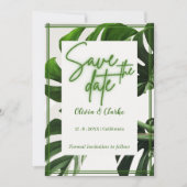 Modern Neon Green und White Tropical Save the Date Einladung (Vorderseite)