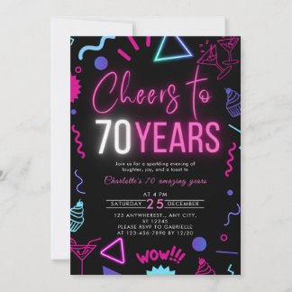 Modern Neon jubelt auf 70 Jahre 70. Geburtstagspar Einladung