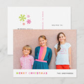 Modern Neon Merry Christmas Feiertagspostkarte (Vorne/Hinten)