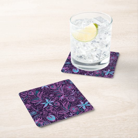 Modern Neon Purple Floral Pattern Rechteckiger Pappuntersetzer (Vor Ort)