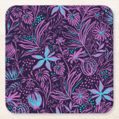 Modern Neon Purple Floral Pattern Rechteckiger Pappuntersetzer (Vorderseite)