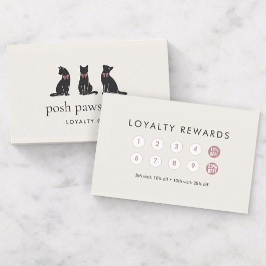 Modern Neutral Cat Grooming Loyalty Card Treuekarte