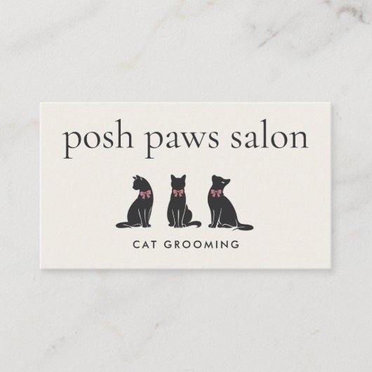 Modern Neutral Cat Grooming Visitenkarte (Vorderseite)
