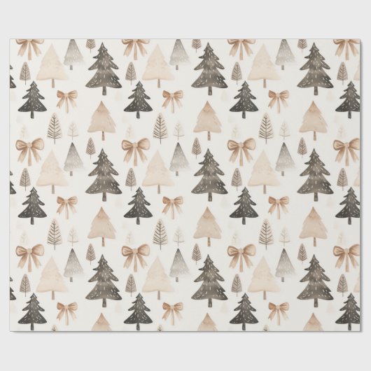 Modern Neutral Christmas Tree Wrapping Paper Geschenkpapier (Flach)