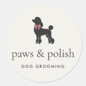 Modern Neutral Dog Groomer Logo Classic Round Runder Aufkleber (Vorderseite)