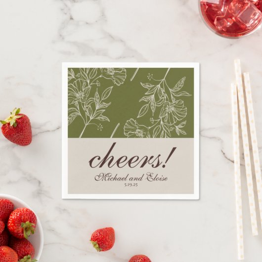Modern Neutral Floral Cheers Personalized Wedding Serviette (Beispiel)