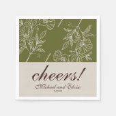 Modern Neutral Floral Cheers Personalized Wedding Serviette (Vorderseite)