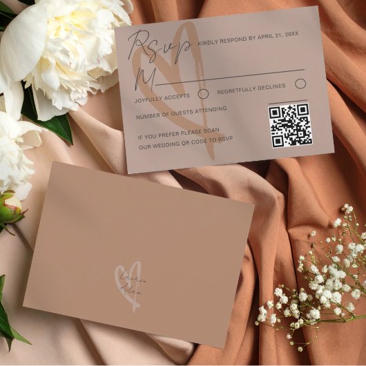 Modern Neutral Heart Wedding RSVP Card Karte