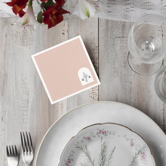 Modern Neutral Monogram Botanical Napkin Serviette