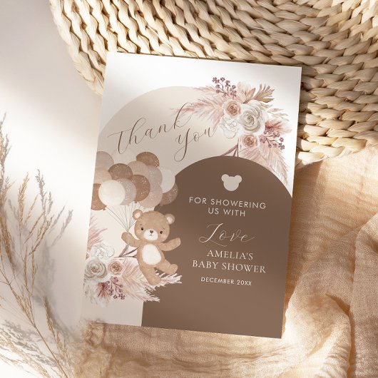 Modern Neutral Teddy Bear Baby Shower Balloons Dankeskarte
