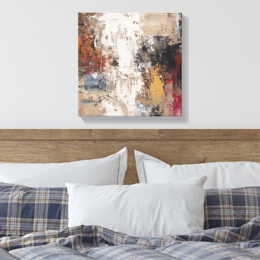 Modern Neutral Tones Im | Expressionist Wave Canva Leinwanddruck (Insitu (Schlafzimmer))