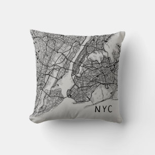 Modern New York City Map   NYC   Grau und Schwarz Kissen