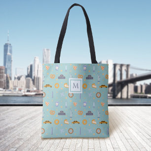 Modern New York City Pattern Green Monogram Tasche