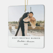 Modern Newly Weds 1st Christmas Photo Christmas Keramikornament (Links)