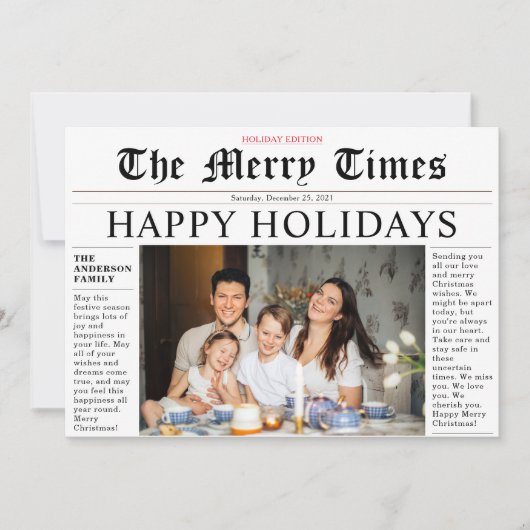 Modern Newspaper Happy Holidays Fun Foto Card Einladung (Vorderseite)