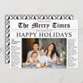Modern Newspaper Happy Holidays Fun Foto Card Einladung (Vorne/Hinten)