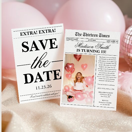 Modern Newspaper Photo 13th Birthday Einladung