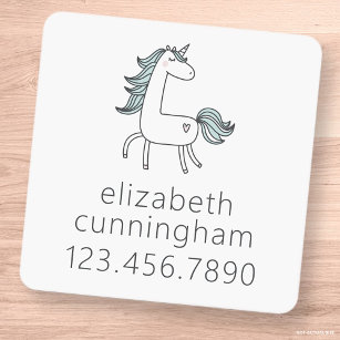 Modern Niedlich Chic Unicorn Foto Name Telefonnumm Kinderetiketten