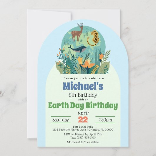 Modern Niedlich Earth Day Cheetah Deer Birthday Pa Einladung (Vorderseite)
