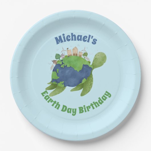 Modern Niedlich Earth Day Sea Turtle Birthday Part Pappteller (Vorderseite)