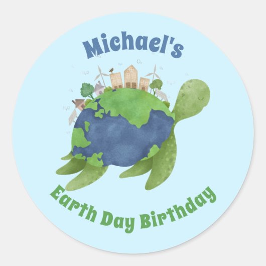 Modern Niedlich Earth Day Sea Turtle Birthday Part Runder Aufkleber (Vorderseite)