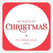 MODERN niedlich festliche Weihnachten in Rot-Merri Quadratischer Aufkleber (Vorderseite)
