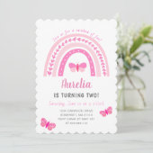 Modern Niedlich Pink Boho Rainbow Birthday Einladung (Stehend Vorderseite)