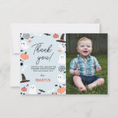 Modern Niedlich Spooky Ein Halloween Junge 1. Gebu Dankeskarte (Vorderseite)