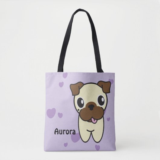 Modern niedliche Aurora das Mops-lila Herz Tasche (Vorderseite)