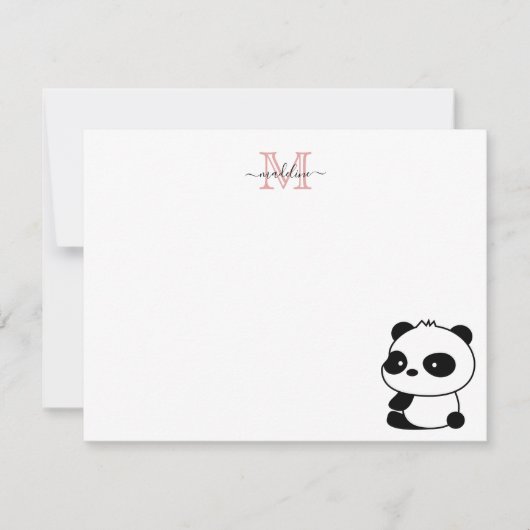 Modern Niedliche Panda Blush Pink Monogram Script Mitteilungskarte (Vorderseite)