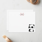 Modern Niedliche Panda Blush Pink Monogram Script Mitteilungskarte (Vorderseite/Rückseite Beispiel)