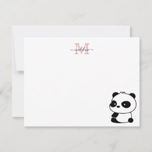 Modern Niedliche Panda Blush Pink Monogram Script Mitteilungskarte