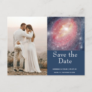 Modern Night Sky Galaxy Blau Save the Date Lila Postkarte