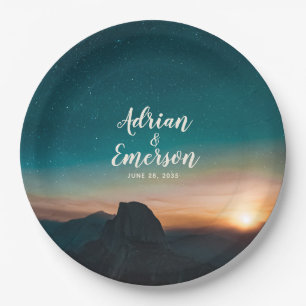 Modern Night Sky Mountain Galaxy Sonnenaufgang Hoc Pappteller