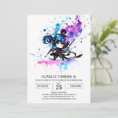 Modern Ninja Editable Girl Birthday Einladung (Stehend Vorderseite)