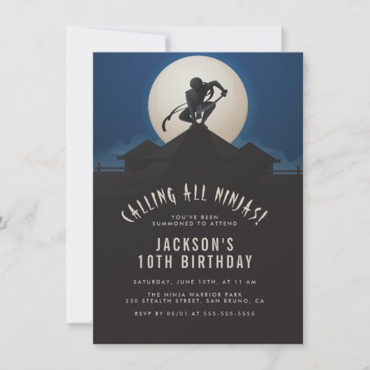 Modern Ninja on Roof Top Silhouette Birthday Party Einladung (Vorderseite)