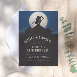Modern Ninja on Roof Top Silhouette Birthday Party Einladung